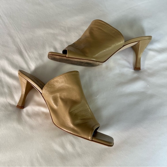 Free People Cara Beige Ruched Leather Square Toe Slip On Mules - Picture 6 of 11
